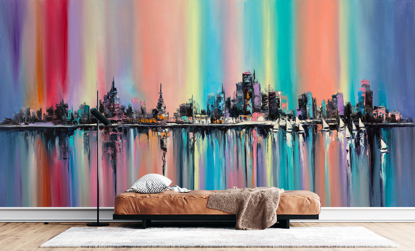 Papier peint panoramique ville colorée - Poésie Murale