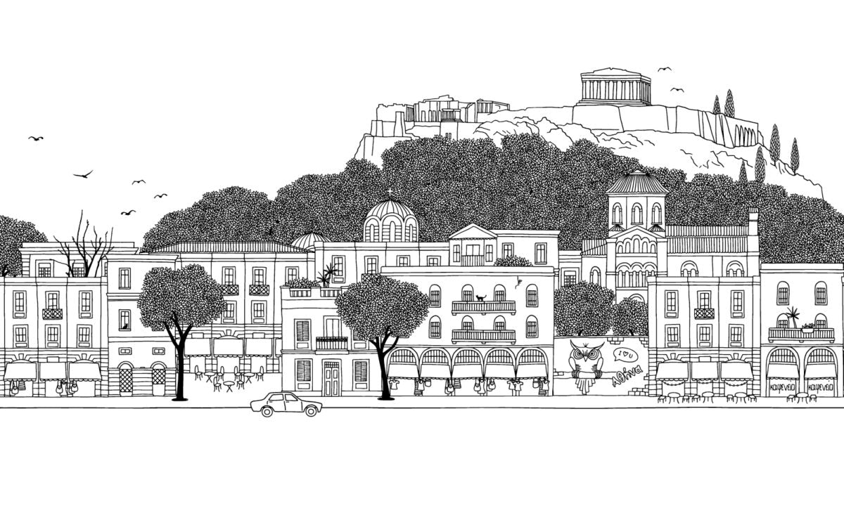 Papier peint Athènes noir et blanc