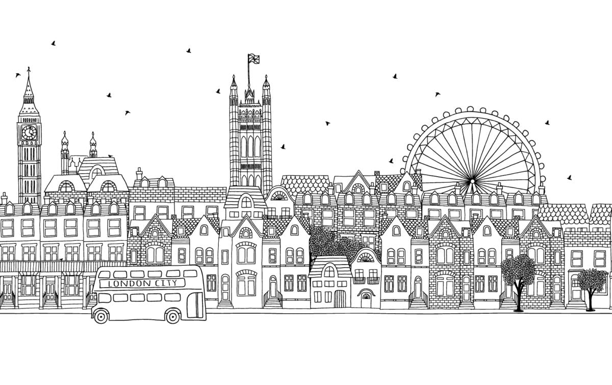 Papier peint ville de Londres noir et blanc