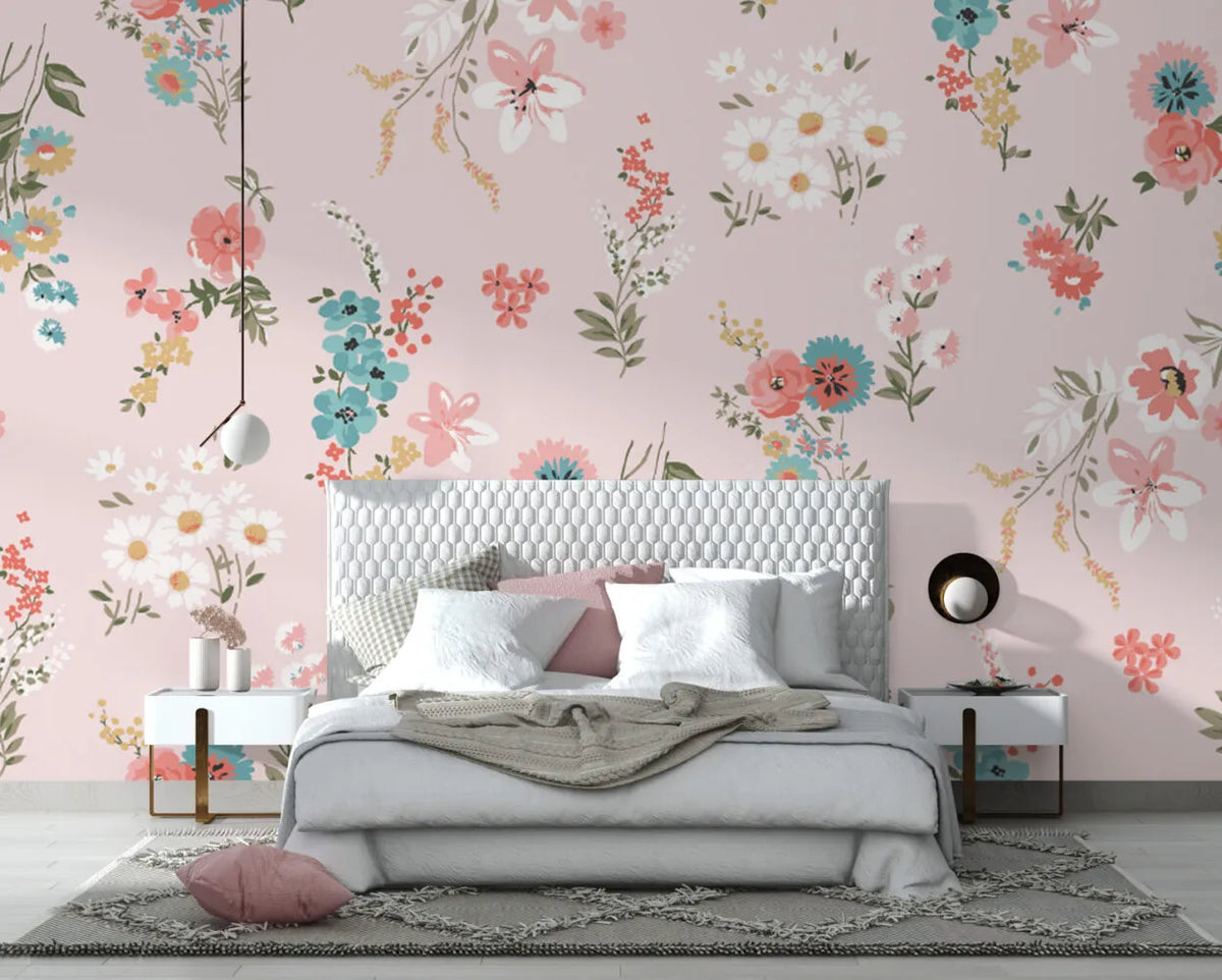 Papier peint panoramique douces fleurs - Poésie Murale