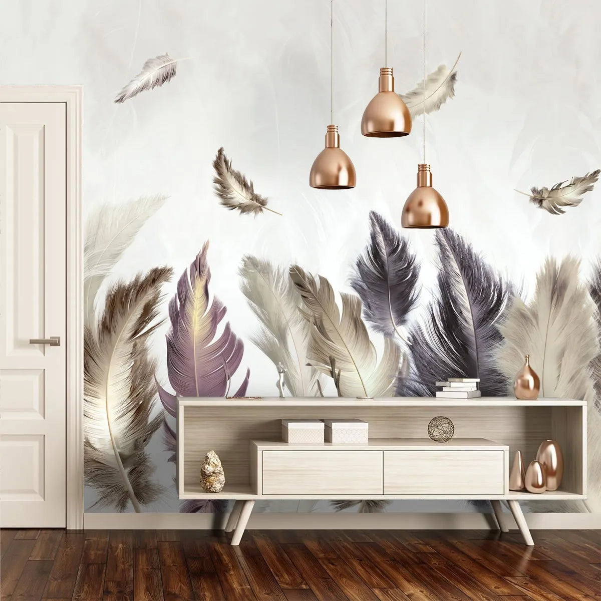 Papier peint panoramique plumes colorées - Poésie Murale