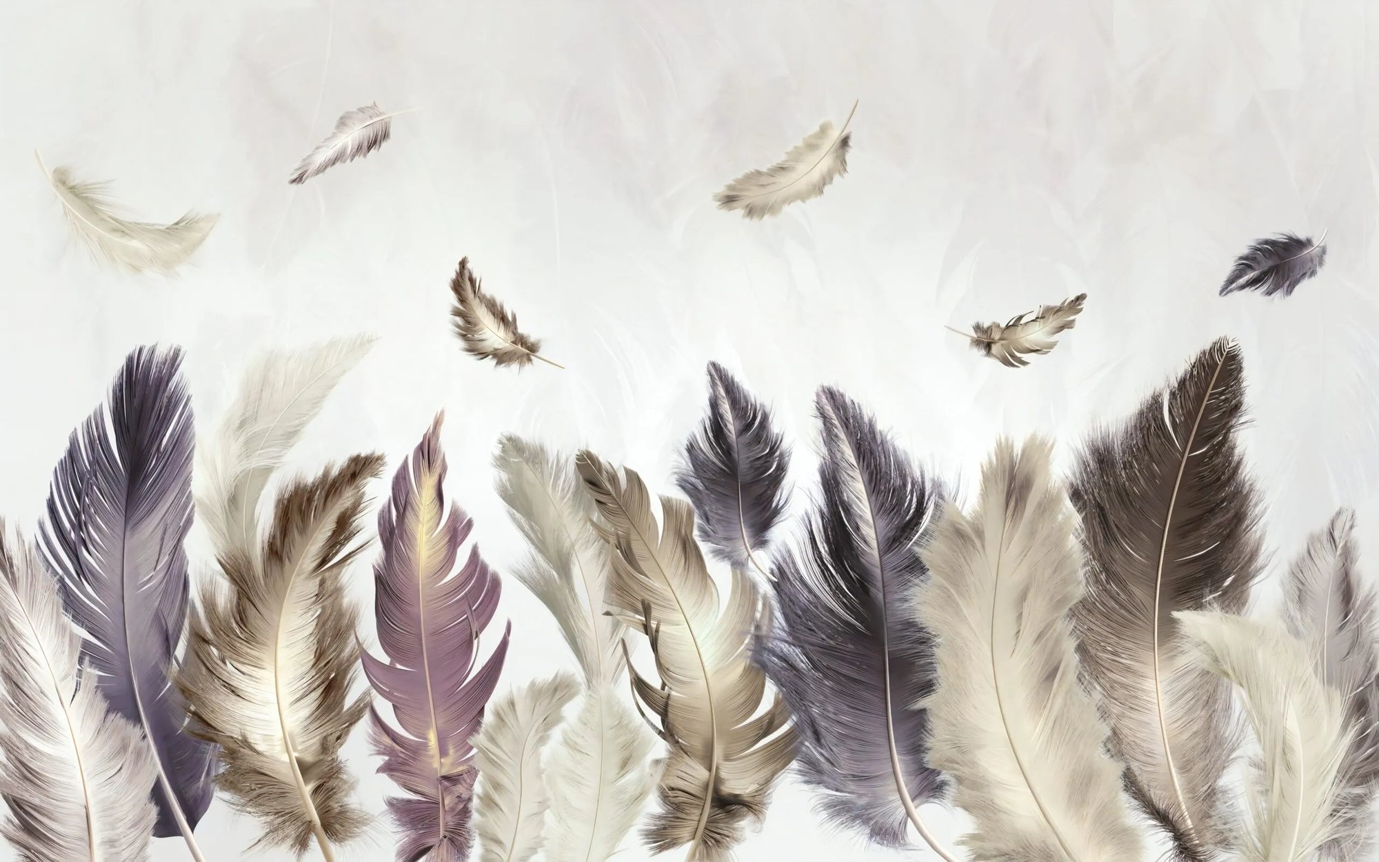 Papier peint panoramique plumes colorées