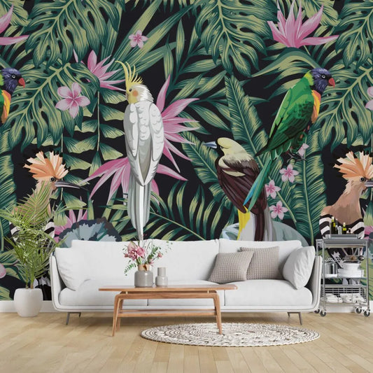 Papier peint panoramique végétation perroquet - Poésie Murale