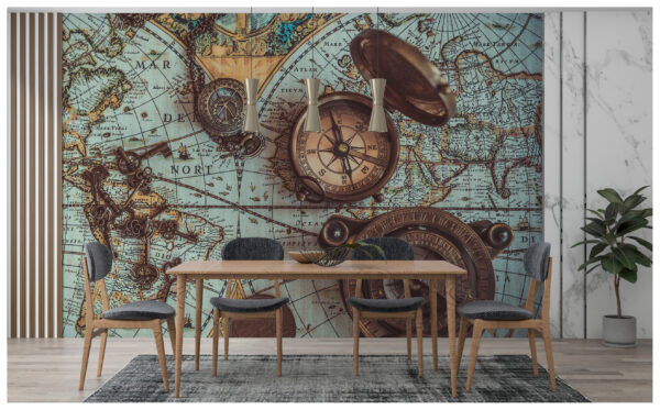 Papier peint panoramique carte marine - Poésie Murale