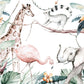 Papier peint chambre enfant, girafe, éléphant & Flamant rose - Poésie Murale
