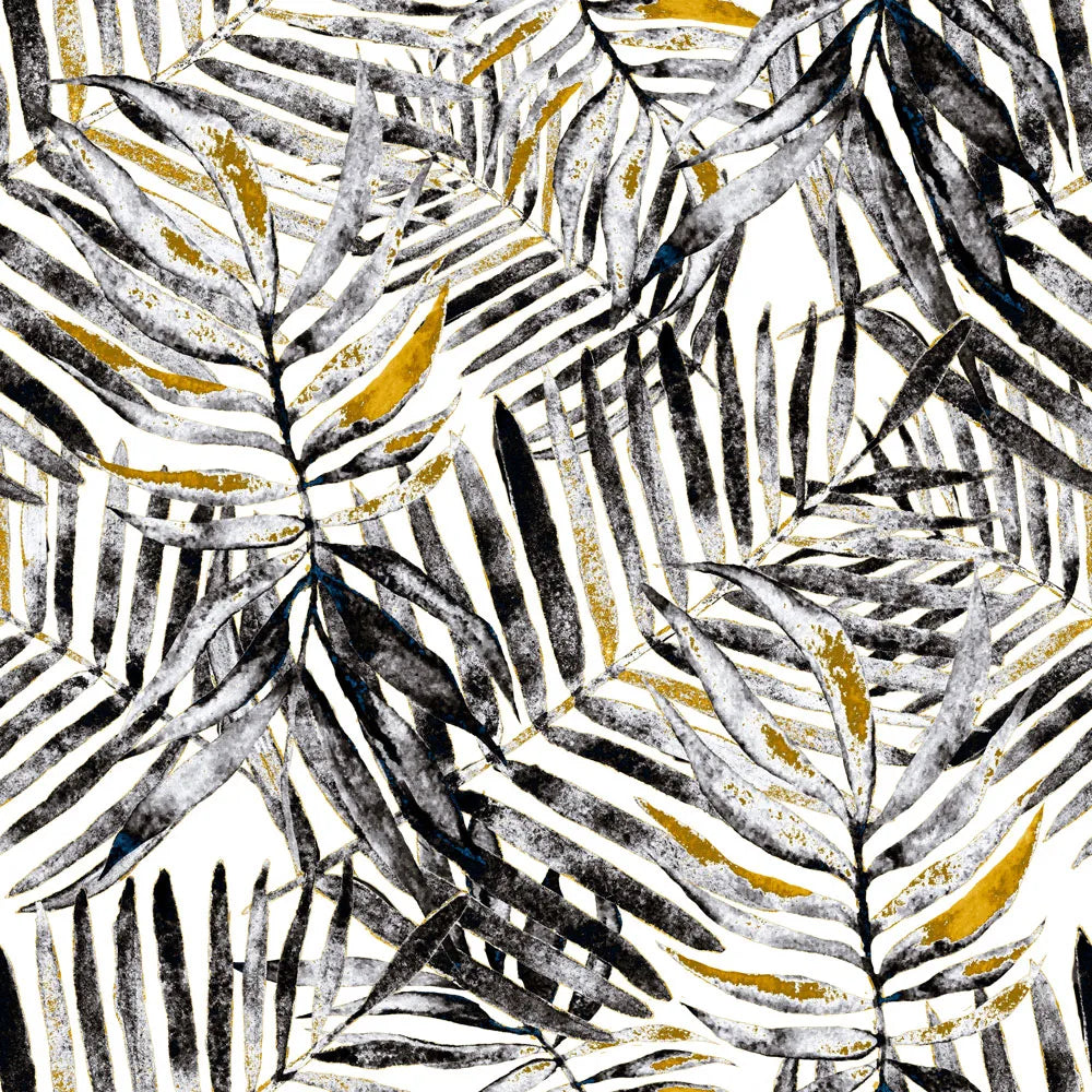 Papier peint sur mesure feuille tropicale noir et blanc