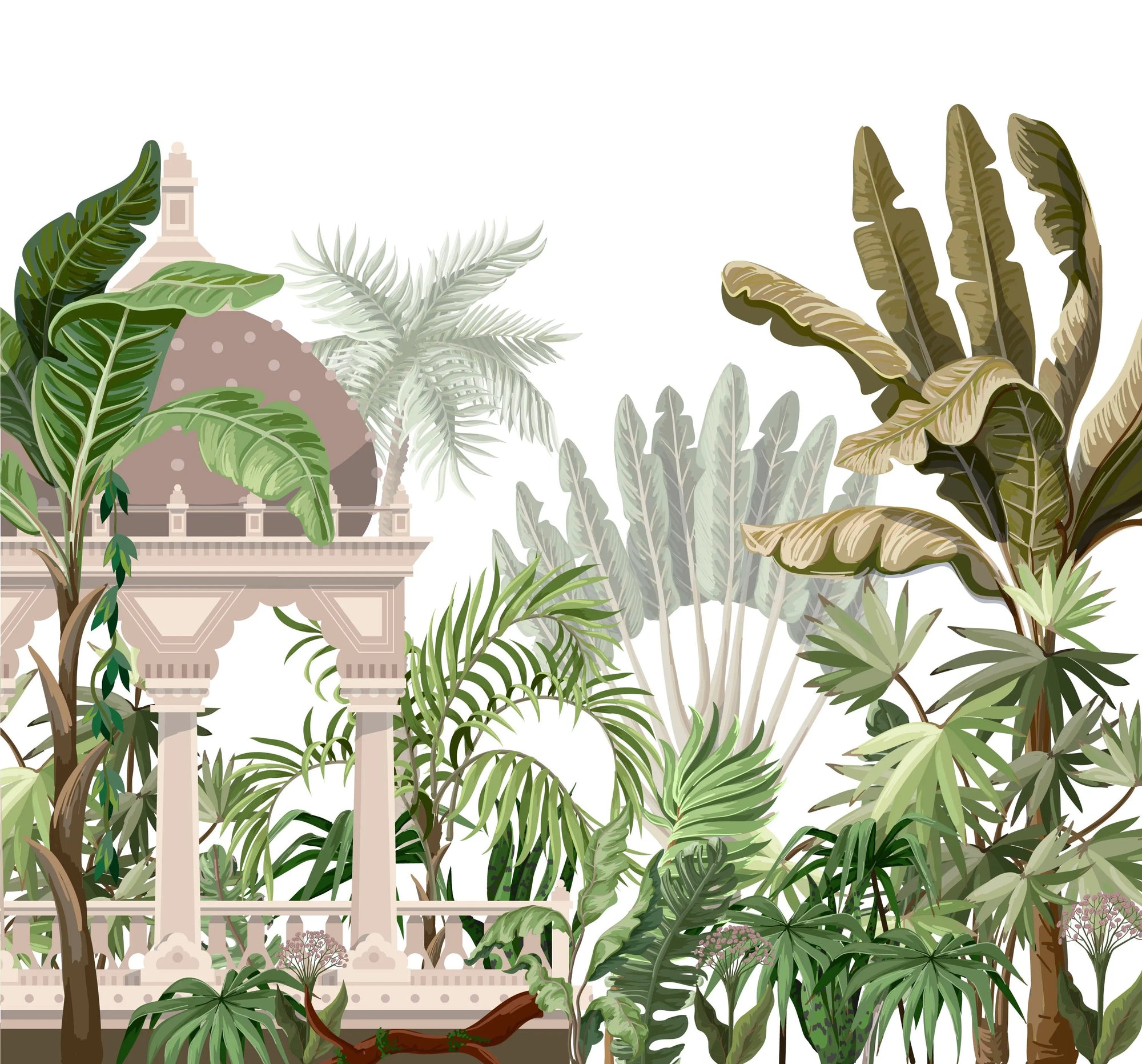 Papier peint panoramique temple dans la jungle