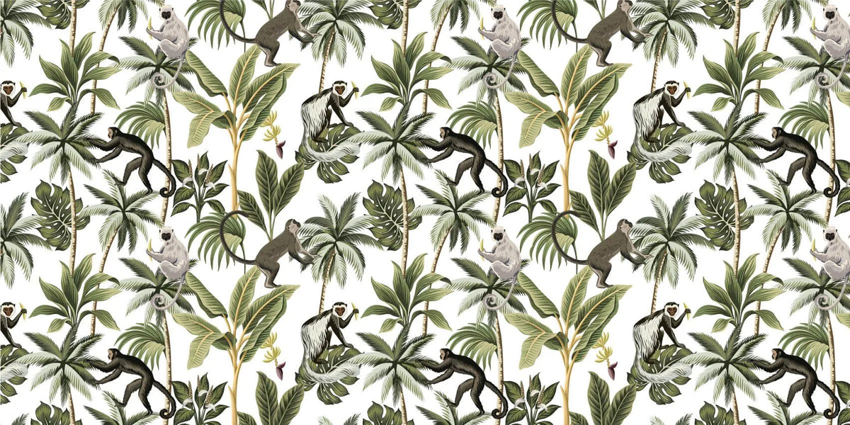 Papier peint panoramique singe dans les palmiers - Poésie Murale
