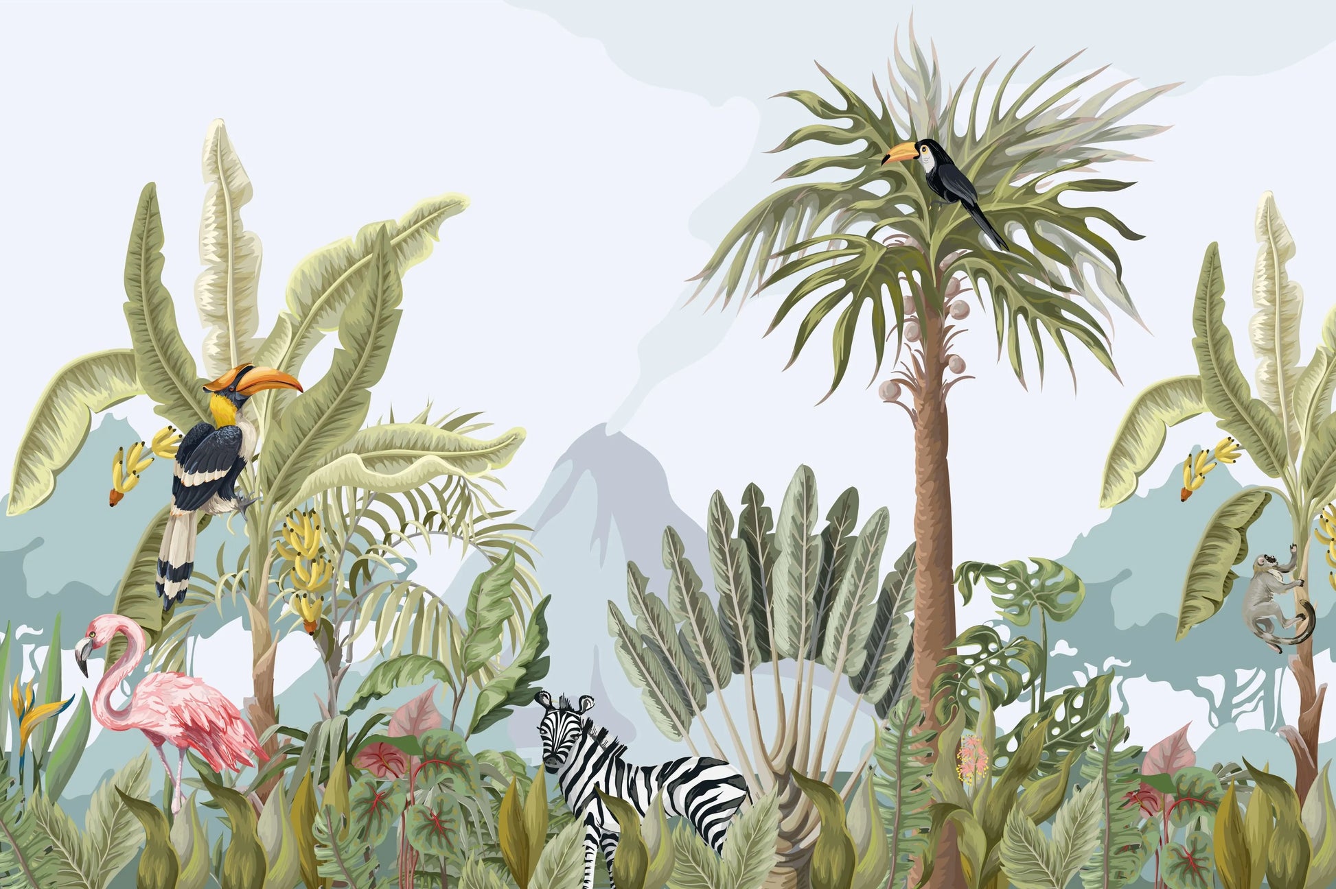 Papier peint panoramique zèbre dans la jungle - Poésie Murale
