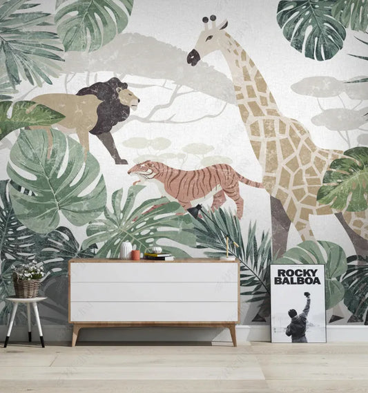 Papier peint Lion, girafe & Cie - Poésie Murale