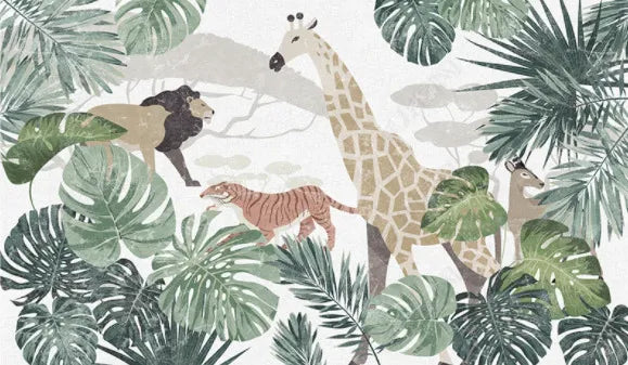 Papier peint Lion, girafe & Cie