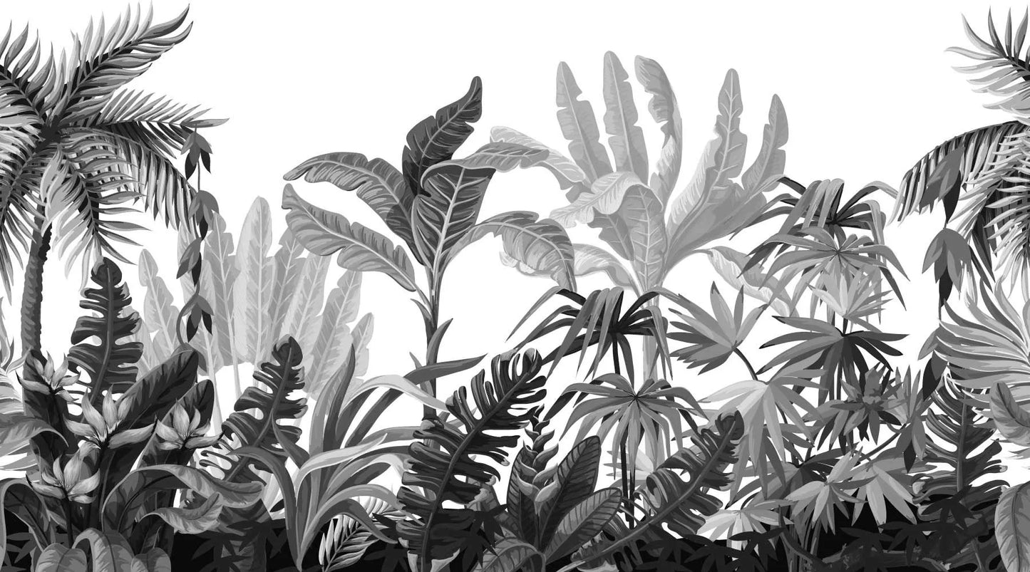 Papier peint panoramique jungle noir et blanc - Poésie Murale