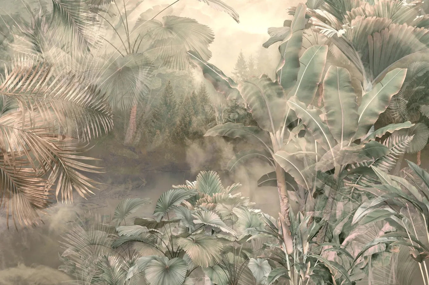Papier peint panoramique cœur de la jungle - Poésie Murale