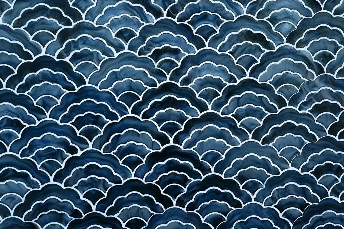 Papier peint effet carrelage vagues bleues - Poésie Murale