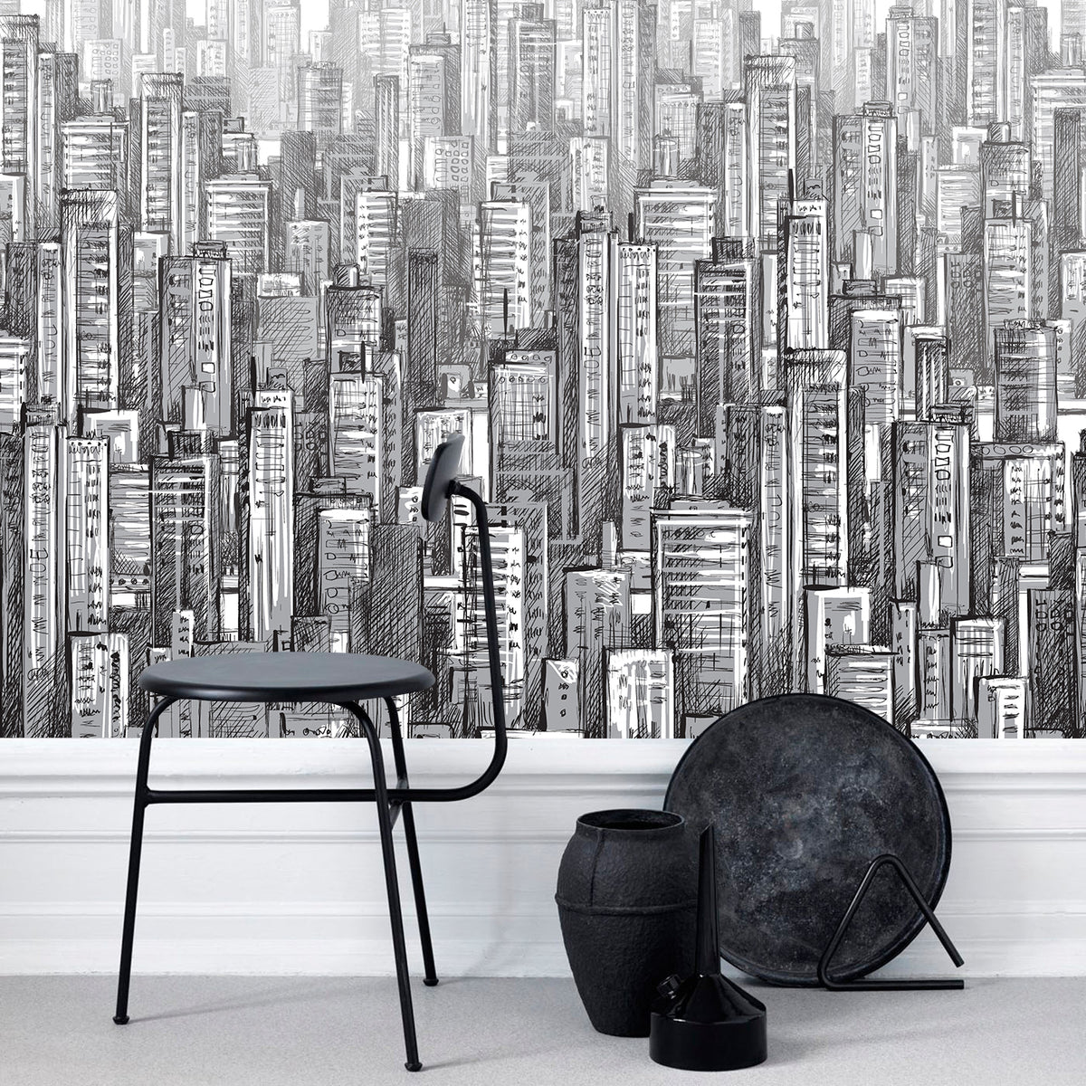 Papier peint gratte-ciel noir et blanc - Poésie Murale