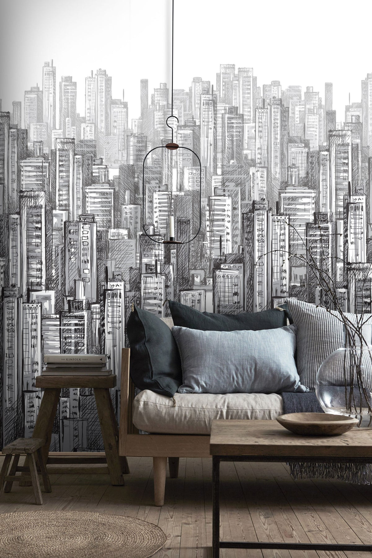 Papier peint gratte-ciel noir et blanc - Poésie Murale