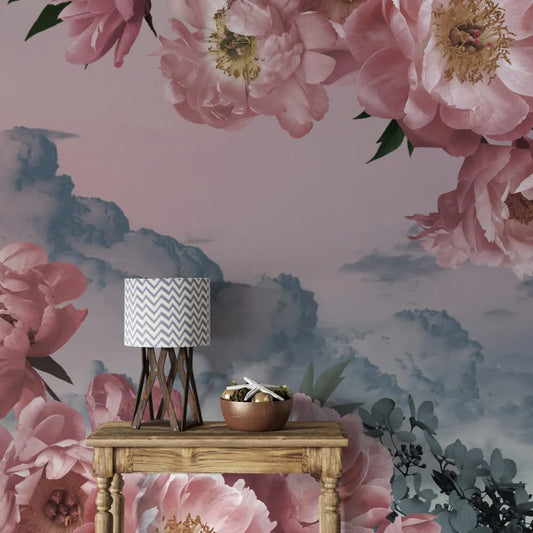 Papier peint panoramique fleurs roses - Poésie Murale