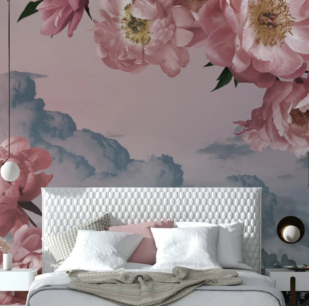Papier peint panoramique fleurs roses - Poésie Murale