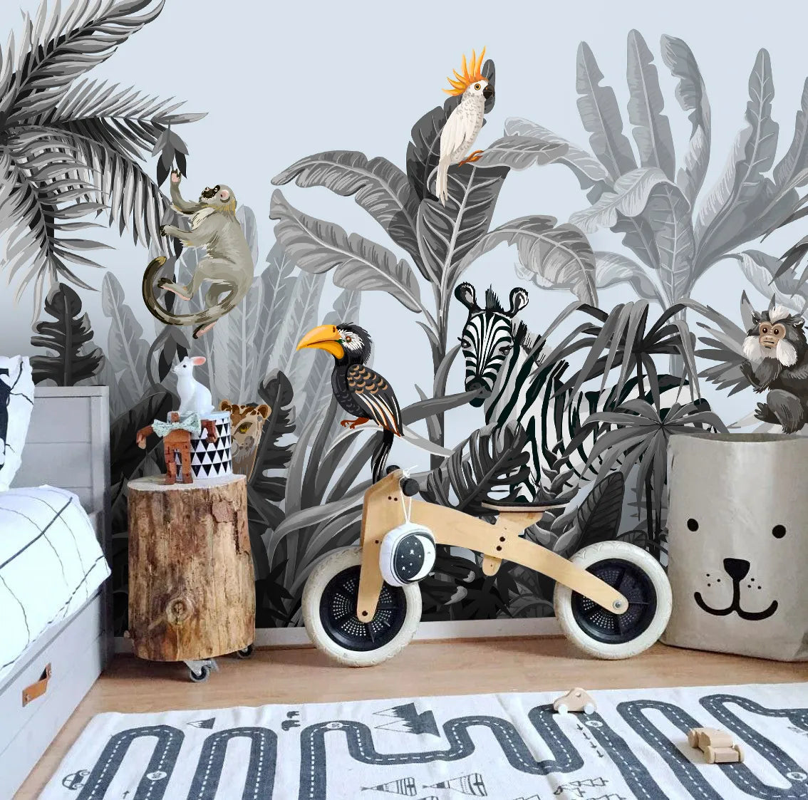 Papier peint panoramique faune et flore tropicale - Poésie Murale