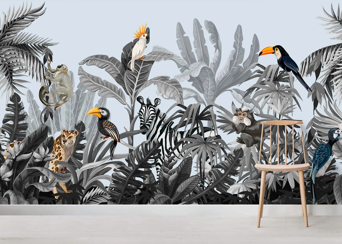 Papier peint panoramique faune et flore tropicale - Poésie Murale