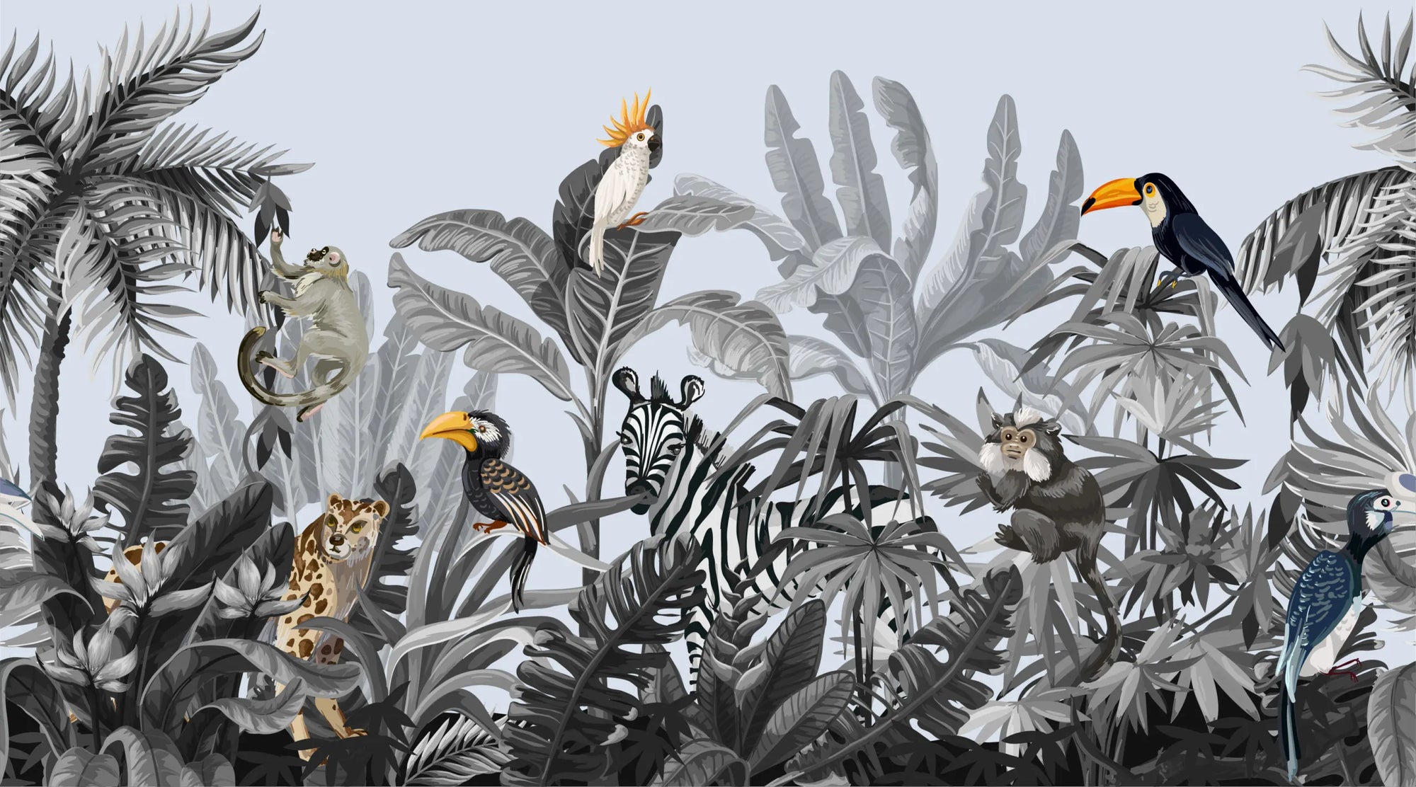 Papier peint panoramique faune et flore tropicale