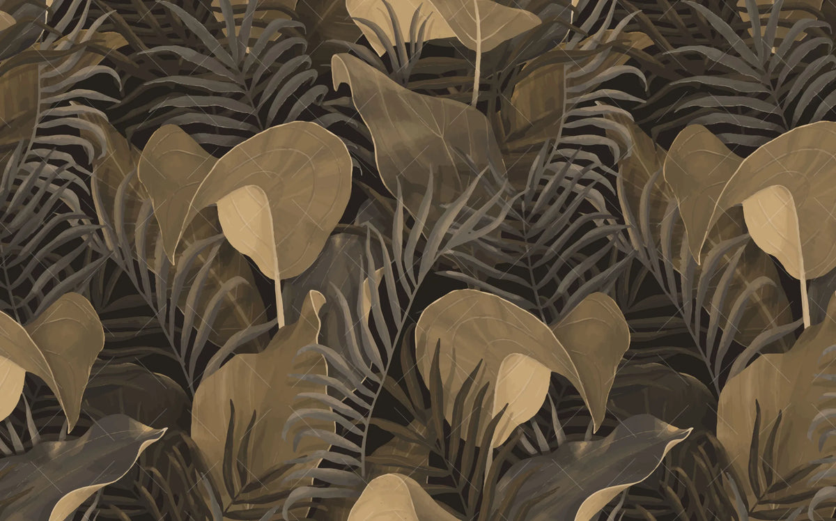 Papier peint panoramique tropical doré - Poésie Murale