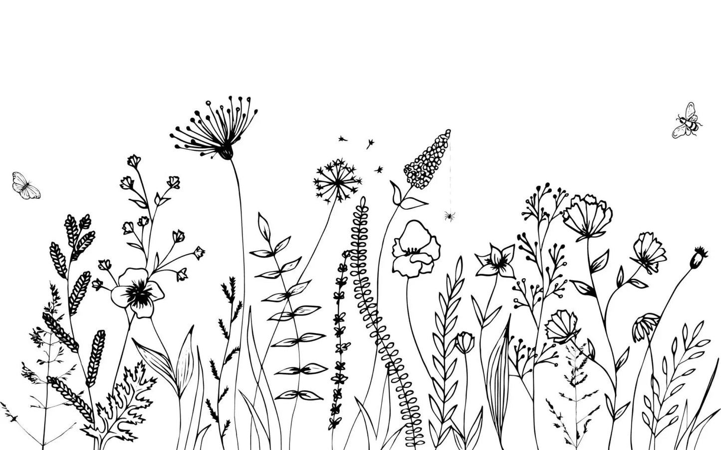 Papier peint XXL fleurs des champs noir et blanc - Poésie Murale