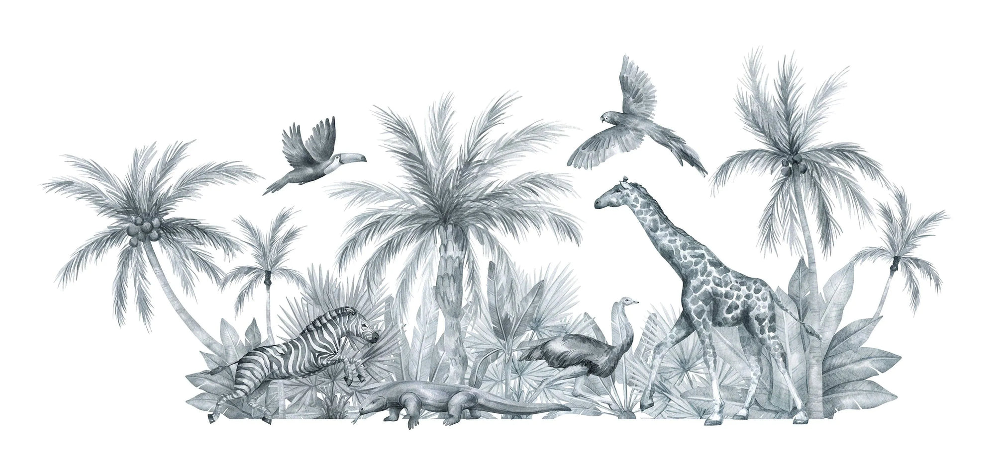 Papier peint panoramique faune sauvage noir et blanc